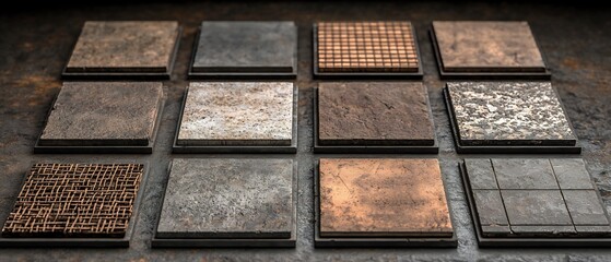 Assortment of architectural material swatches for interior design mockups