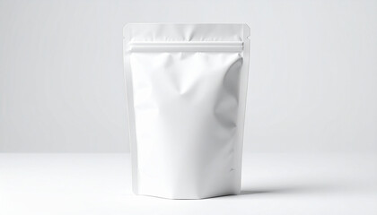 Blank White Stand-Up Pouch Packaging Mockup Ideal for Food, Coffee, or Snacks