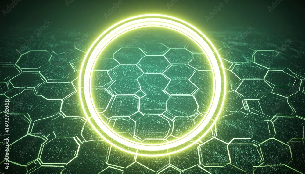 Poster dynamic neon hexagon patterns digital space graphic design futuristic environment abstract viewpoint