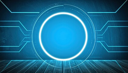 Obraz premium Dynamic blue abstract circle design digital art futuristic environment eye-level perspective technology concept