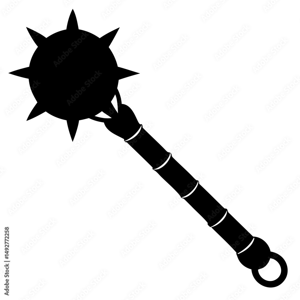 Aufkleber black silhouette of medieval flail weapon in vector format on transparent background for graphic use
