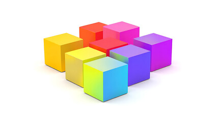 Obraz premium Set of 3D colorful cubes arranged in two rows with yellow, red, and purple gradient.