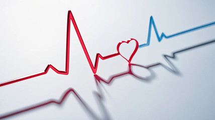 Red and blue hearts and electrocardiograms represent the concepts of heart health monitoring, vital signs, cardiovascular medicine, and organ donation.