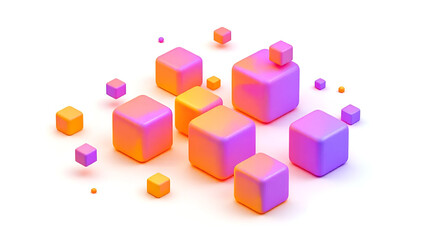3D colorful gradient cubes cluster with orange and purple hues, artistic arrangement.