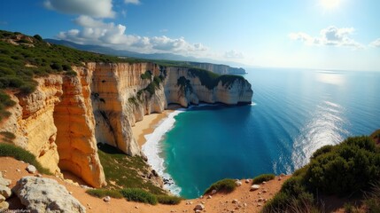 Professional photo of Roche Cliffs at midday, sunny, from a panoramic view.
