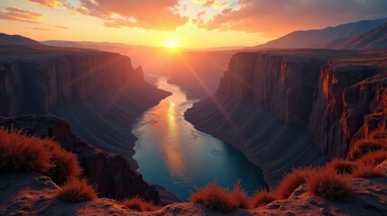 Panoramic shot of Barranco del Infierno, Spain, at dawn, with sunlight casting dramatic shadows on the steep ravines.