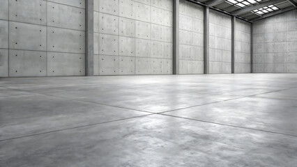 Vast Empty Industrial Concrete Warehouse Interior Space, Architecture, Design