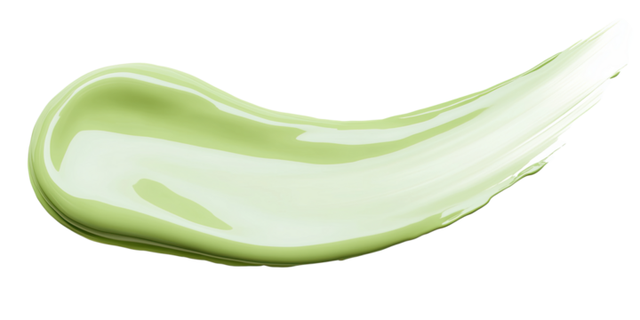 Smooth sage green beauty product texture swipe isolated on white transparent background