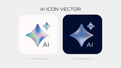 AI icon 3d effect Holography effect white and dark background