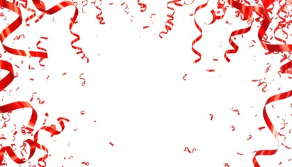 Celebration event with red streamers and confetti party atmosphere fun environment top-down view festive concept