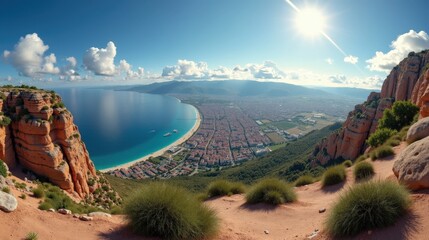 Sunny midday scene over Urbasa Andia, Spain, captured from a panoramic angle.