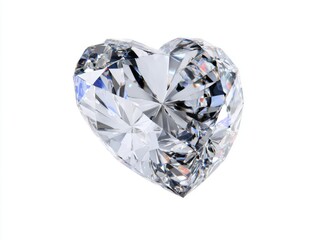 Heart Shaped Diamond Close Up on White Background Precious Gemstone Symbol of Love and Romance Valentine's Day Jewelry Gift Idea