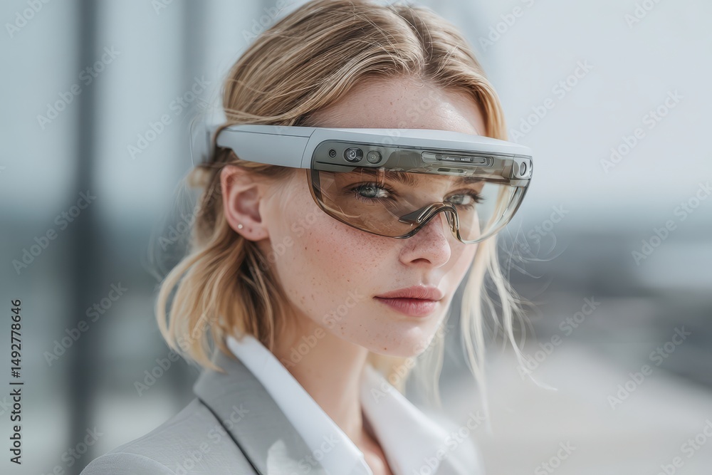 Poster modern worker using ai-powered insights with futuristic glasses