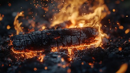 Burning log in campfire