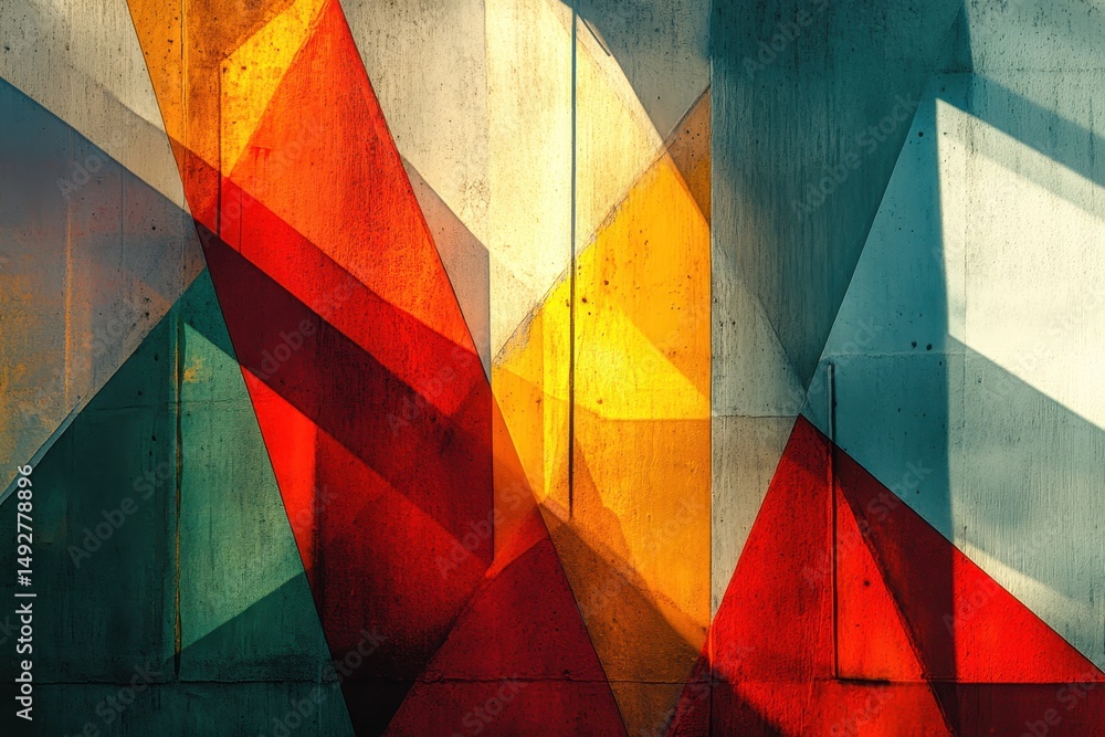 Poster abstract geometric pattern on concrete wall with triangles and bright colors. perfect background or 