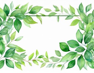 watercolor green leaves frame border watercolor illustrations