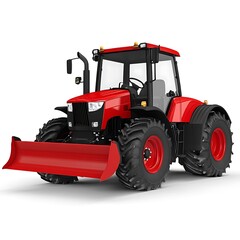 Powerful red farm tractor with snow plow high resolution photo