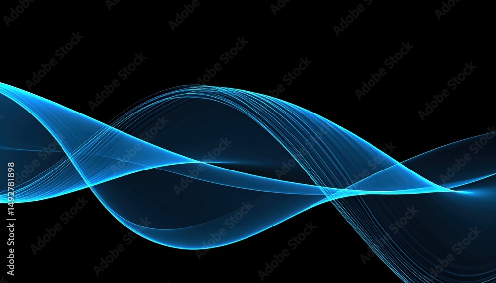 Poster dynamic blue wave patterns abstract visuals digital art dark background close-up view fluid motion c