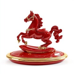 Red rocking horse figurine gold accents high resolution photo