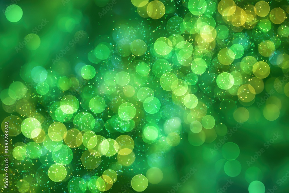 Poster abstract green bokeh background with sparkling glitter creating a festive and magical atmosphere for