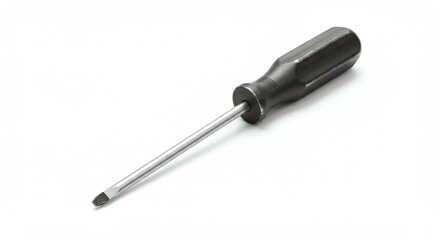A single flathead screwdriver isolated on a white background, realistic lighting, sharp focus, product photography style