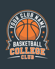 Set of basketball club badge. Vector. Concept for shirt, print, stamp or tee. Vintage typography design with basketball player, hoop and ball silhouette.