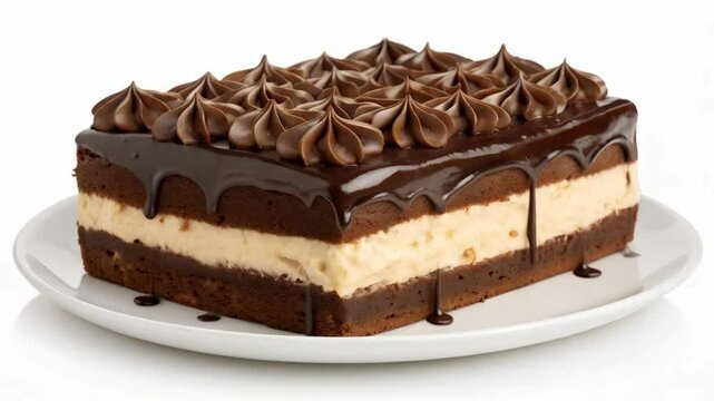 Birthday cake clipart with chocolate topping swirl and cream layers