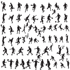 Basketball Players Vector set of  silhouettes in different action, transparent background
