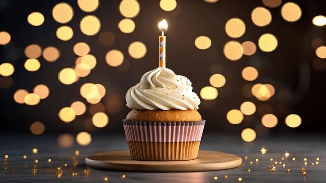 Birthday cake clipart cupcake with cream swirl single candle and light