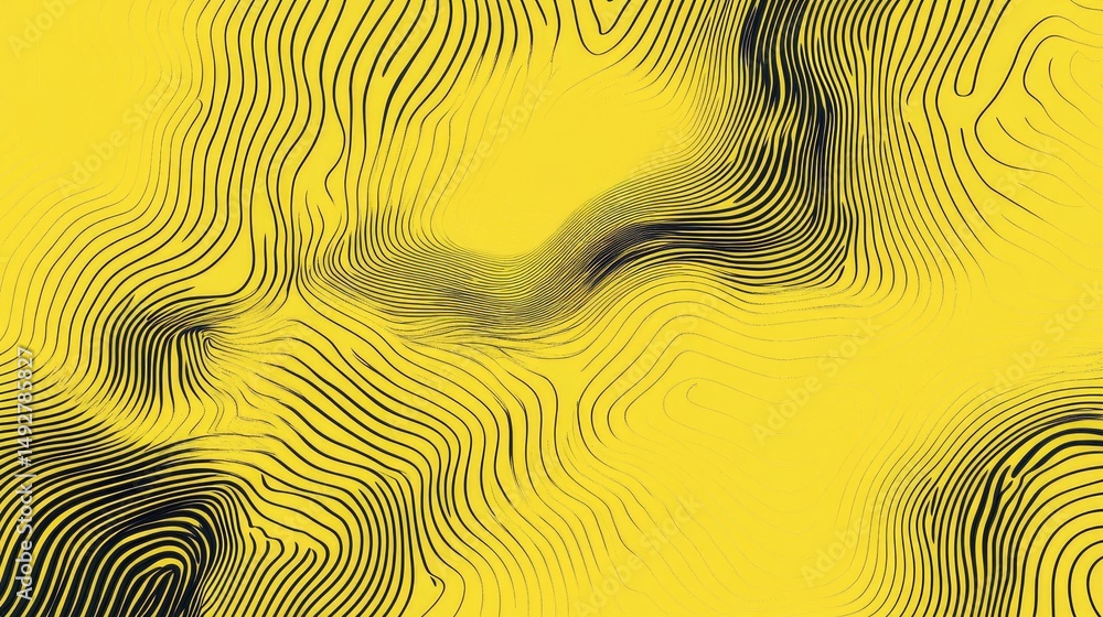 Poster abstract depiction of flowing lines on a vibrant yellow background. creating a sense of movement and