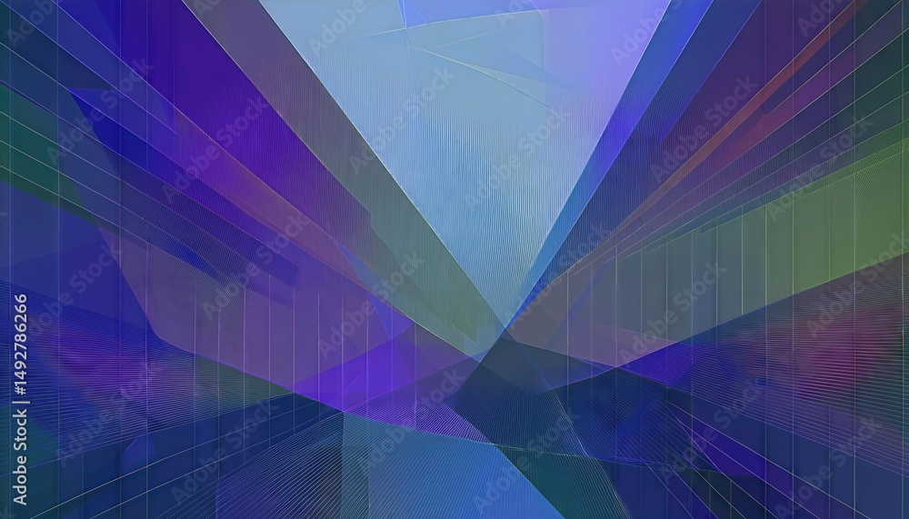 Poster abstract geometric composition translucent layers and sharp angles in a vibrant kaleidoscope of colo