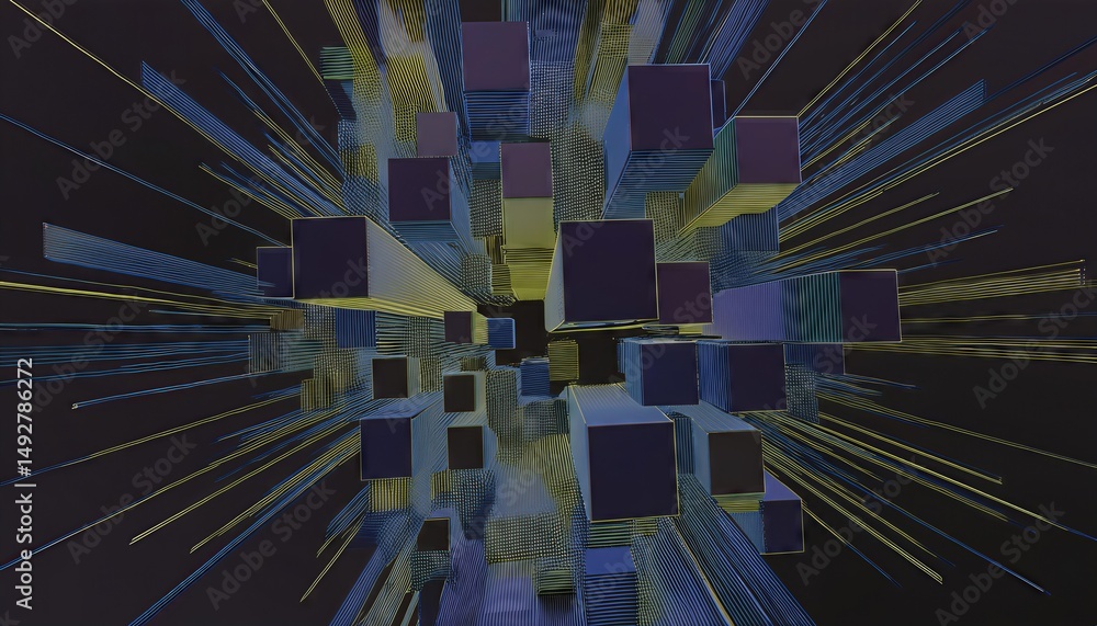 Aufkleber 3d abstract geometric blocks on dark background vibrant and mysterious geometry echoing in the shado