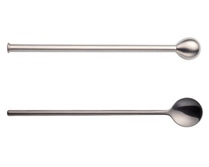 Pair of long-handled metal stirring and tasting spoons on a transparent background