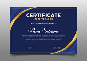 gold and blue curve business Certificate of appreciation template frame border premium design