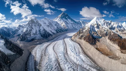 Selbstklebende Fototapeten A dramatic aerial view of Mount Everest, with glaciers and snowfields surrounding it © Soknea