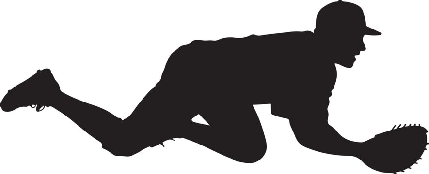 Baseball Player Diving Catch Silhouette Action