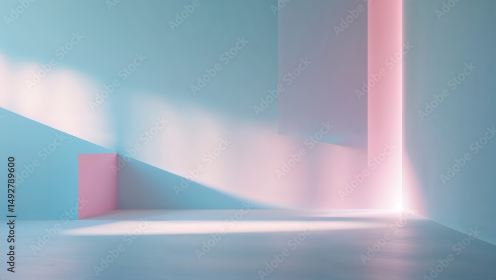 Poster soft pastel light and geometric shapes create a serene atmosphere in an abstract space with gentle s