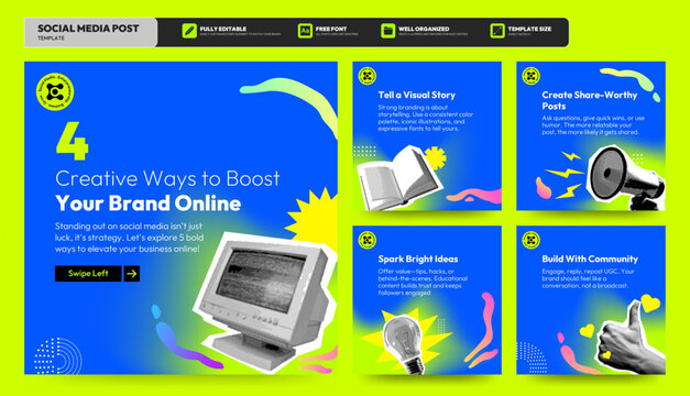 Social media carousel post template. Business Instagram and facebook square post template. Instagram tips post collection tutorial, tip, trick, quick tips, layout template design, modern, gradient