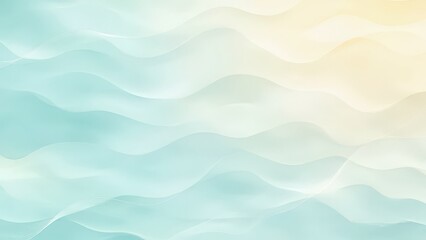 An elegant abstract background featuring flowing waves of turquoise, blended with softer shades of pale green and white. The design evokes a sense of fluidity and movement