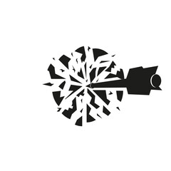 Arrow piercing target minimal black and white vector illustration, symbolizing focus, breakthrough and precision or conveying abstract concepts of failure.