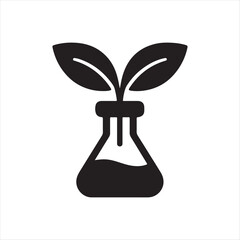 Plant Growing in Beaker Silhouette – Minimalist Vector Icon on White Background