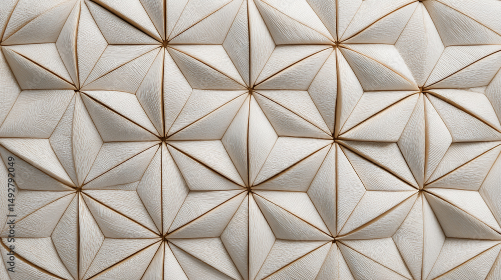 Poster Off-white textured surface with geometric triangular pattern, creating a three-dimensional effect, showcasing a modern and elegant design ideal for background
