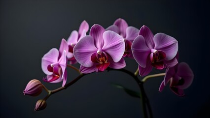 Exquisite Purple Orchids: A Delicate Floral Display Against Dark Background