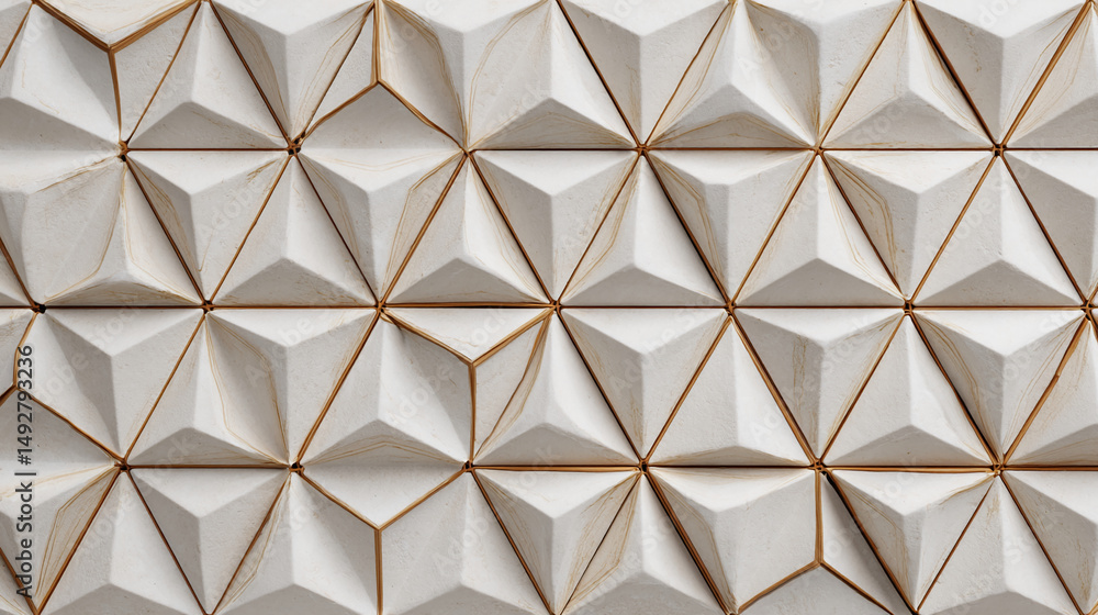 Poster Textured off-white triangular pattern, geometric design with beige lines, creating a modern and elegant surface, ideal for background or wallpaper