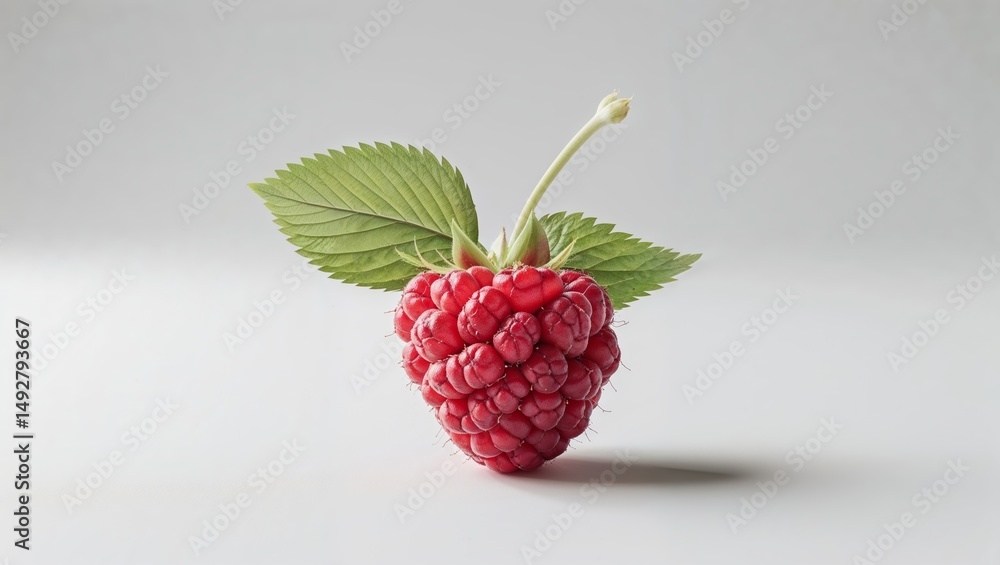 Aufkleber fresh raspberry with leaves placed on a light surface showcasing its vibrant color and texture