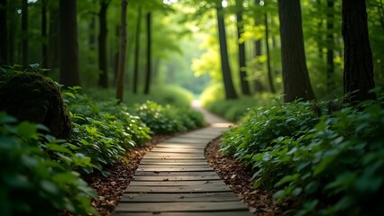 Obraz premium Idyllic Forest Path: A Serene Journey Through Nature's Green Embrace