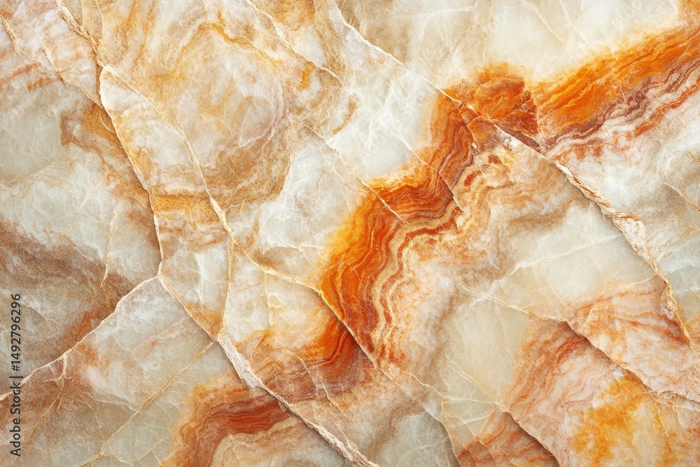 Poster close-up of beige and orange onyx stone with intricate swirling patterns and textures.