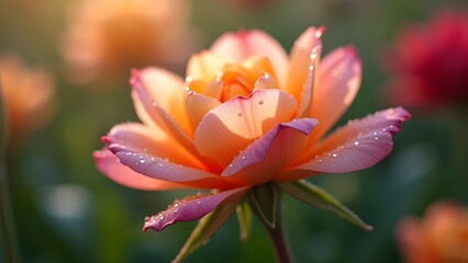 Fototapeta premium Radiant Rose: A Blooming Garden Rose with Dew-Kissed Petals