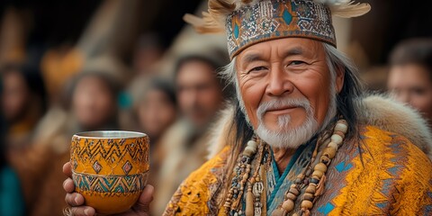 a Yakut elder blessing the festival with kumys