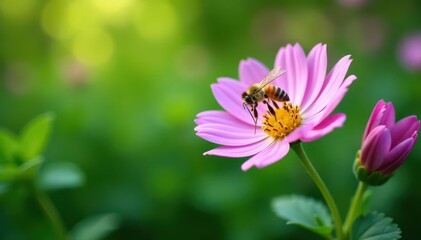 Obraz premium Delicate light pink-purple bee balm blooms, lush green foliage backdrop , flora, meadow flowers